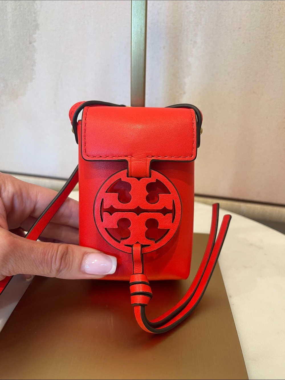 Tory Burch Mini Red Leather Circlescut Crossbody Pouch